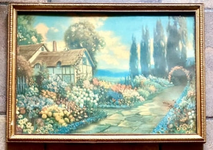 An Old Fashioned Garden by R. Atkinson Fox, 1920s Vintage Framed Lithograph